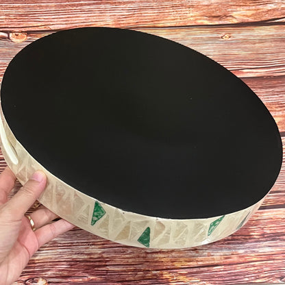 Round Capiz Shell Sunburst Inlay Tray with Green Accents