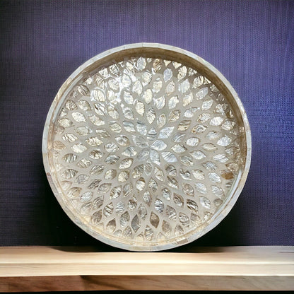 Ivory Capiz Shell Leaf Tray – Round Handmade Decorative Tray