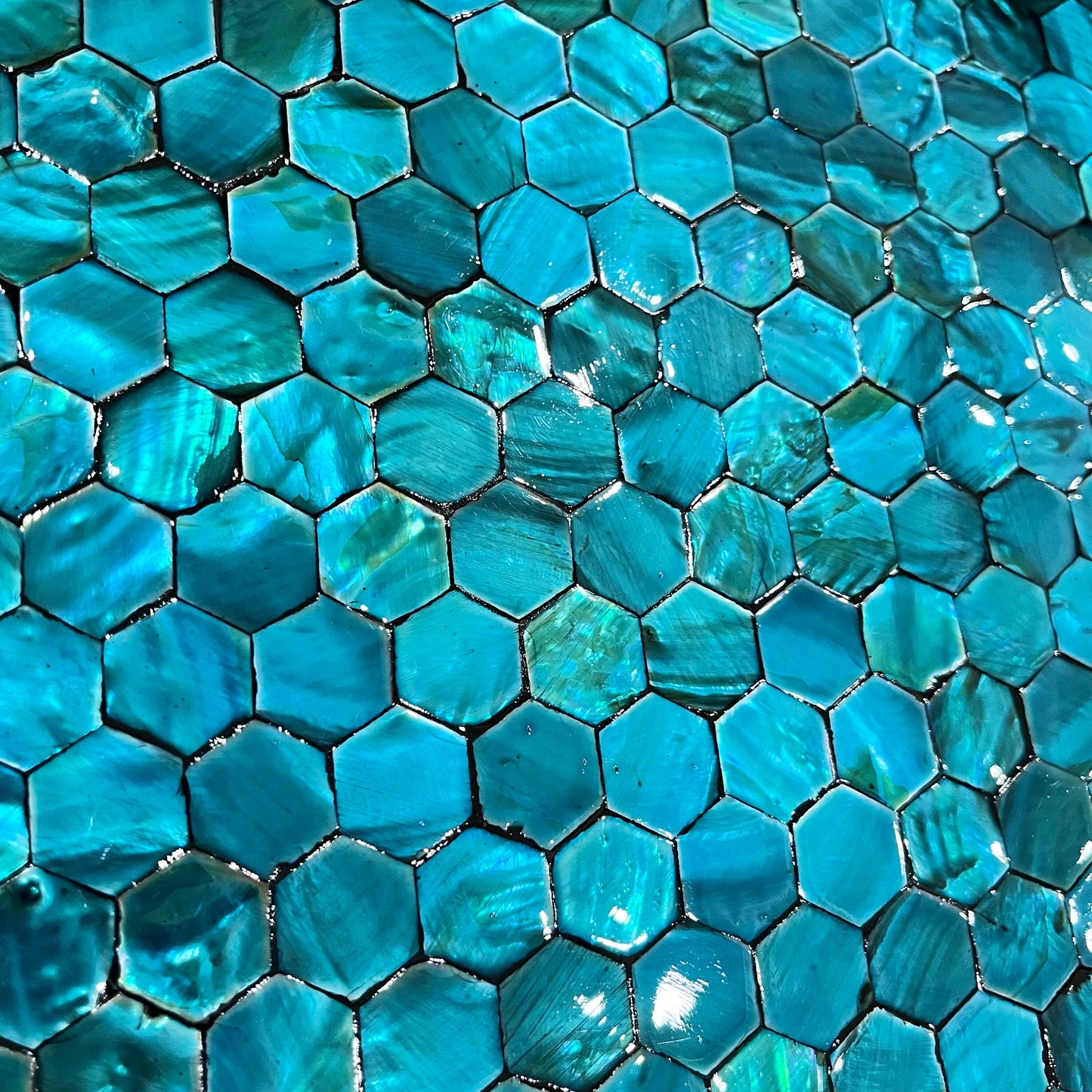 Teal Blue Mother of Pearl Hexagon Inlay Tray