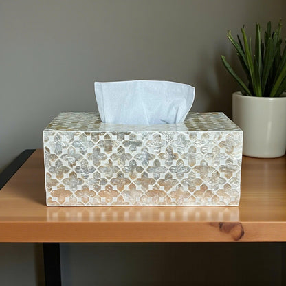 Rectangular Beige Capiz Shell Tissue Box Cover