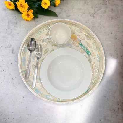 Mother of Pearl Fish Inlay Round Tray – Handmade Decorative Serving Tray