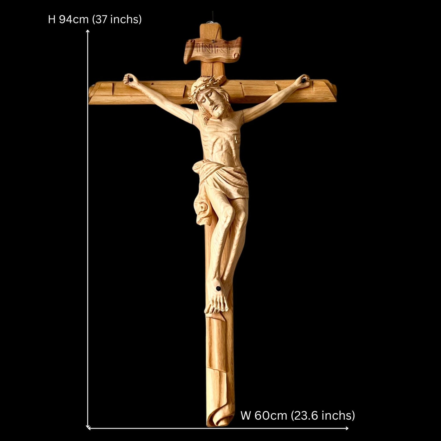 Large Fokienia 37'' Wood Crucifix Cross with Saint Joseph & Mary Statues