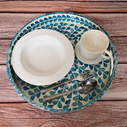 Capiz Serving Tray: Blue Floral Coffee Table Decor