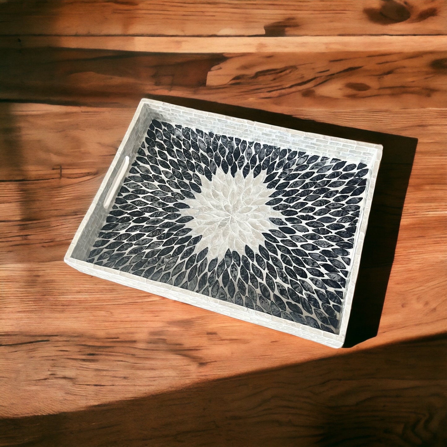 Black & Ivory Capiz Shell Sunburst Inlay Tray