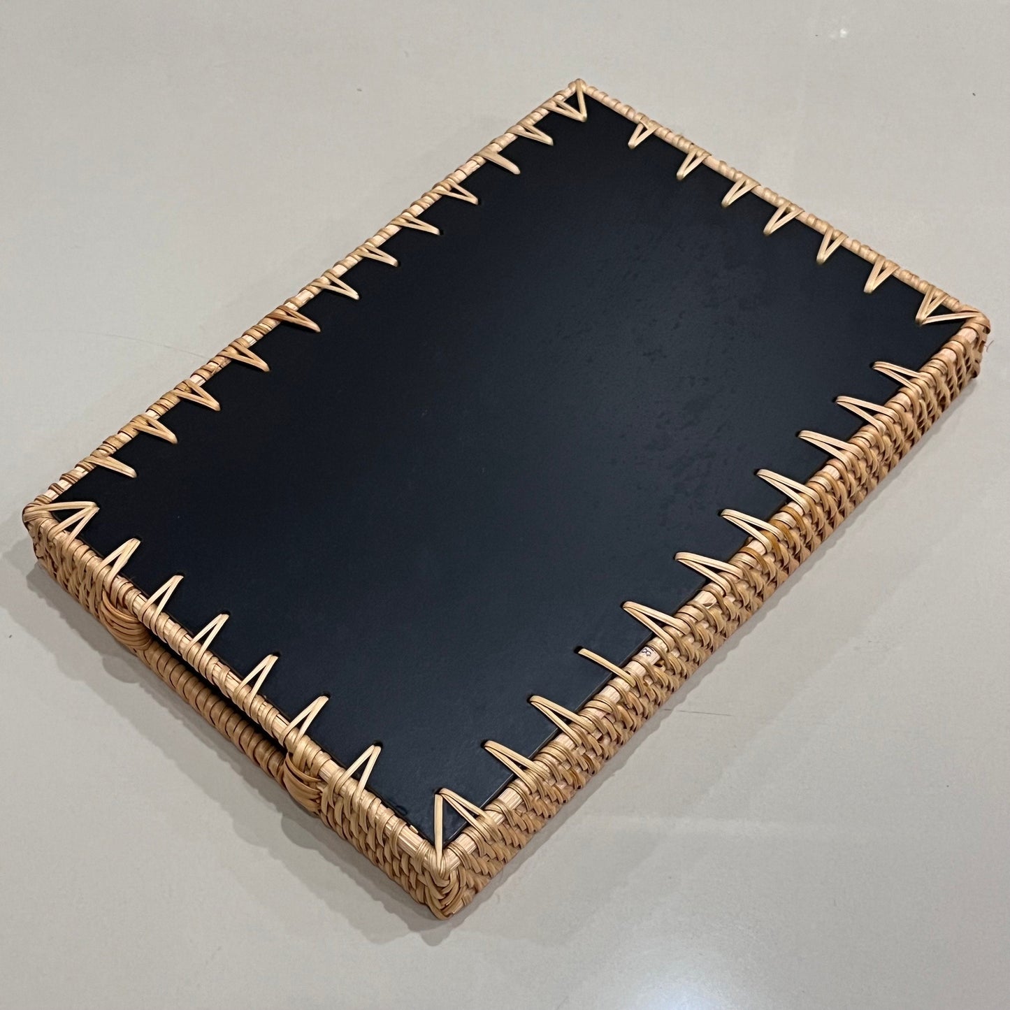 Ivory Rectangle Hand-woven Rattan Decorative Tray