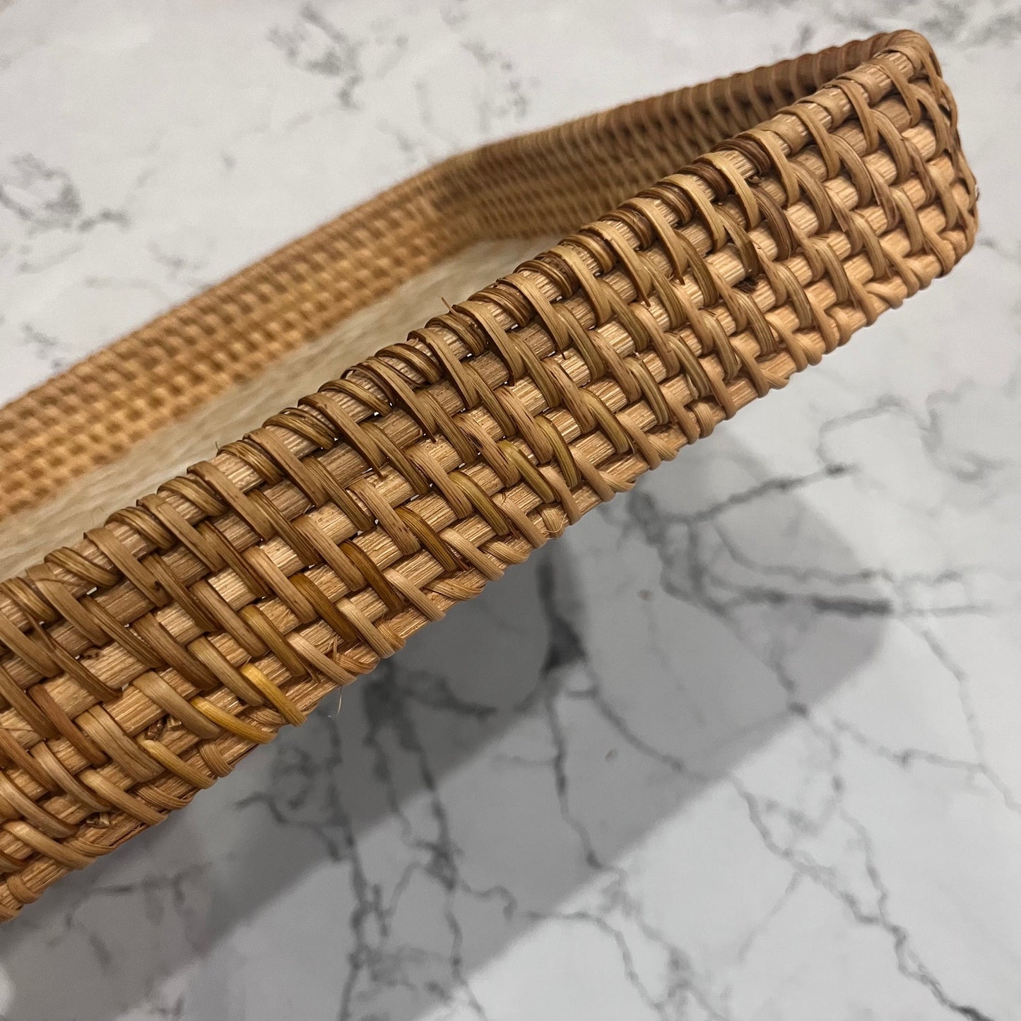Square Capiz Shell Rattan Tray – Handmade Woven Serving Tray with Pearl Mosaic
