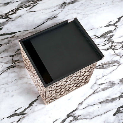 Black & Ivory Capiz Shell Tissue Box Cover – Square Moroccan Pattern MDF Holder