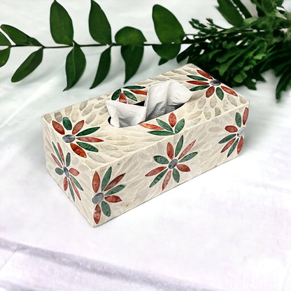 Rectangular Floral Capiz Shell Tissue Box Cover