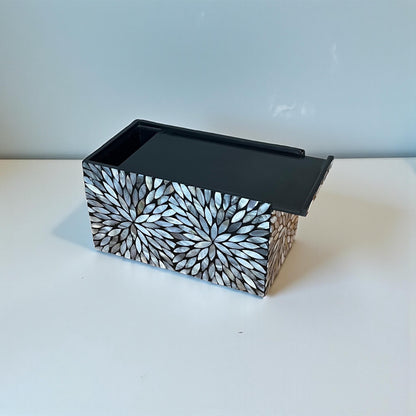 Rectangular Black Floral Mother of Pearl Tissue Box Cover