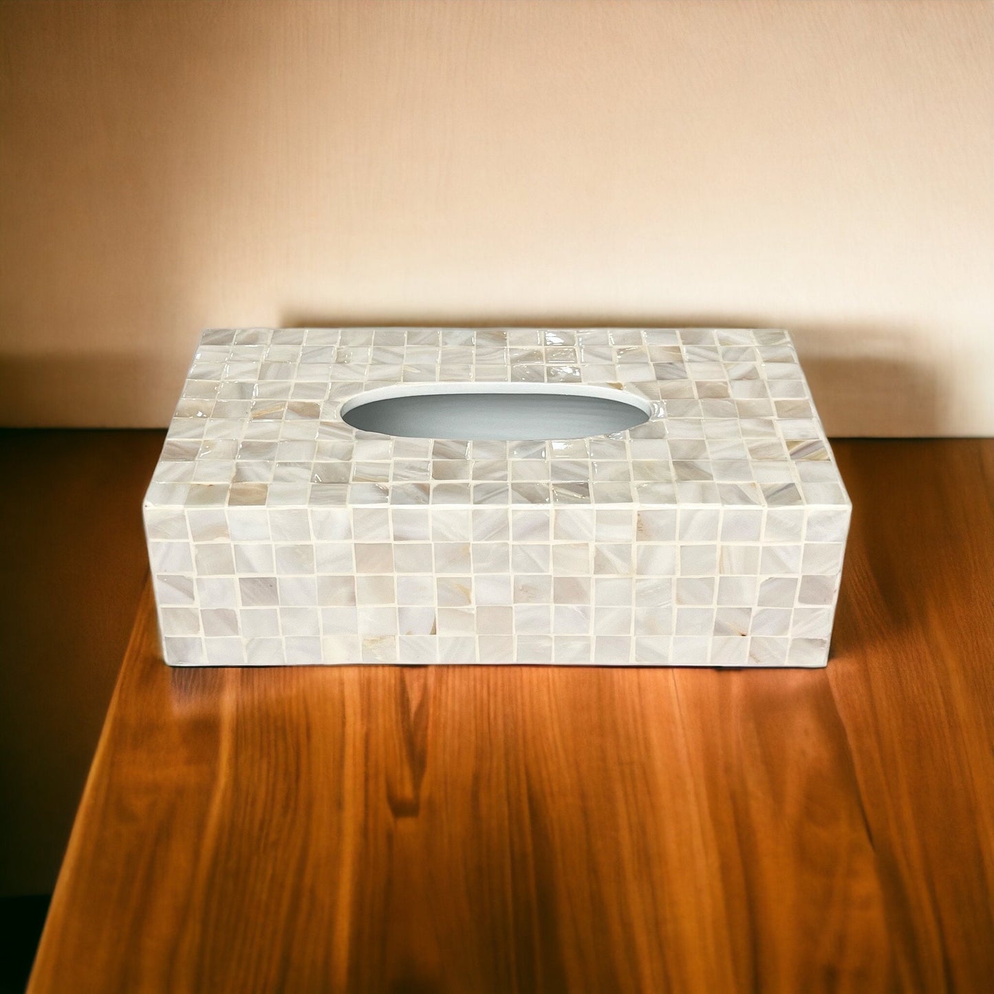 Ivory Rectangular Mother of Pearl Tissue Box Cover