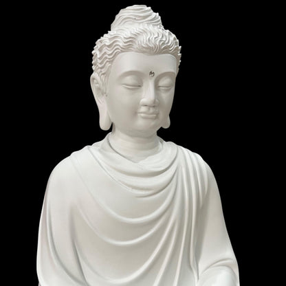 White Gautama Buddha Statue: 15 inches (38 cm) Shakyamuni Meditation Sculpture