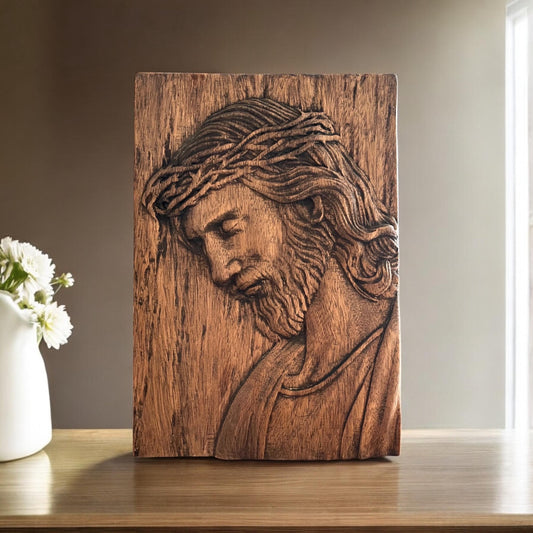 Hand Carved Jesus Christ Crown of Thorns Lim Wood Wall Art