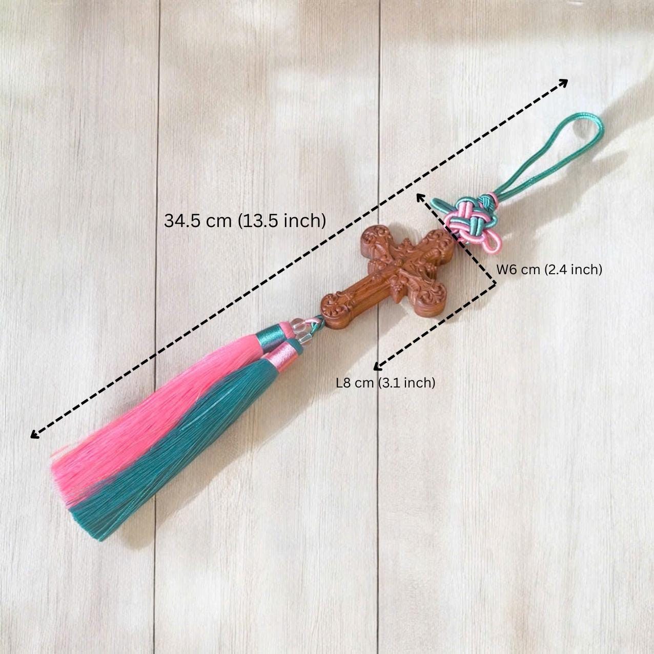 Handmade Wooden Cross Car Charm: Catholic Rearview Mirror Ornament