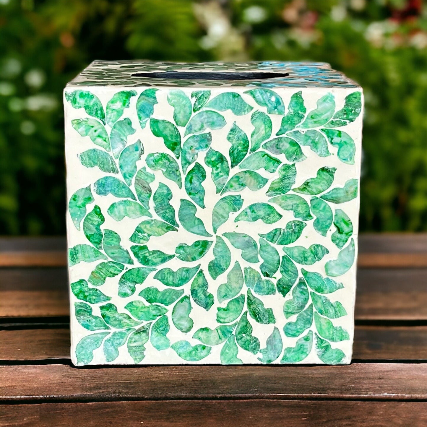 Green Leaf Capiz Inlay Square Tissue Box Cover