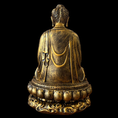 Antique Gold Gautama Buddha Statue | Shakyamuni Meditation Sculpture