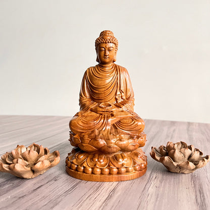 Wooden Buddha Statue – Solid Hardwood Meditation Sculpture for Home & Spiritual Decor
