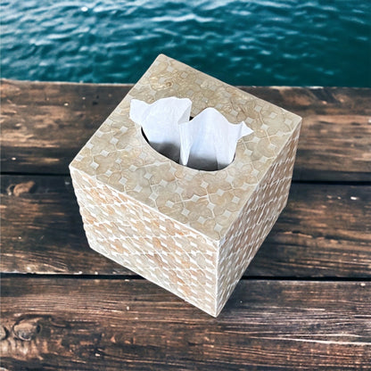 Beige Square Capiz Shell Tissue Box Cover