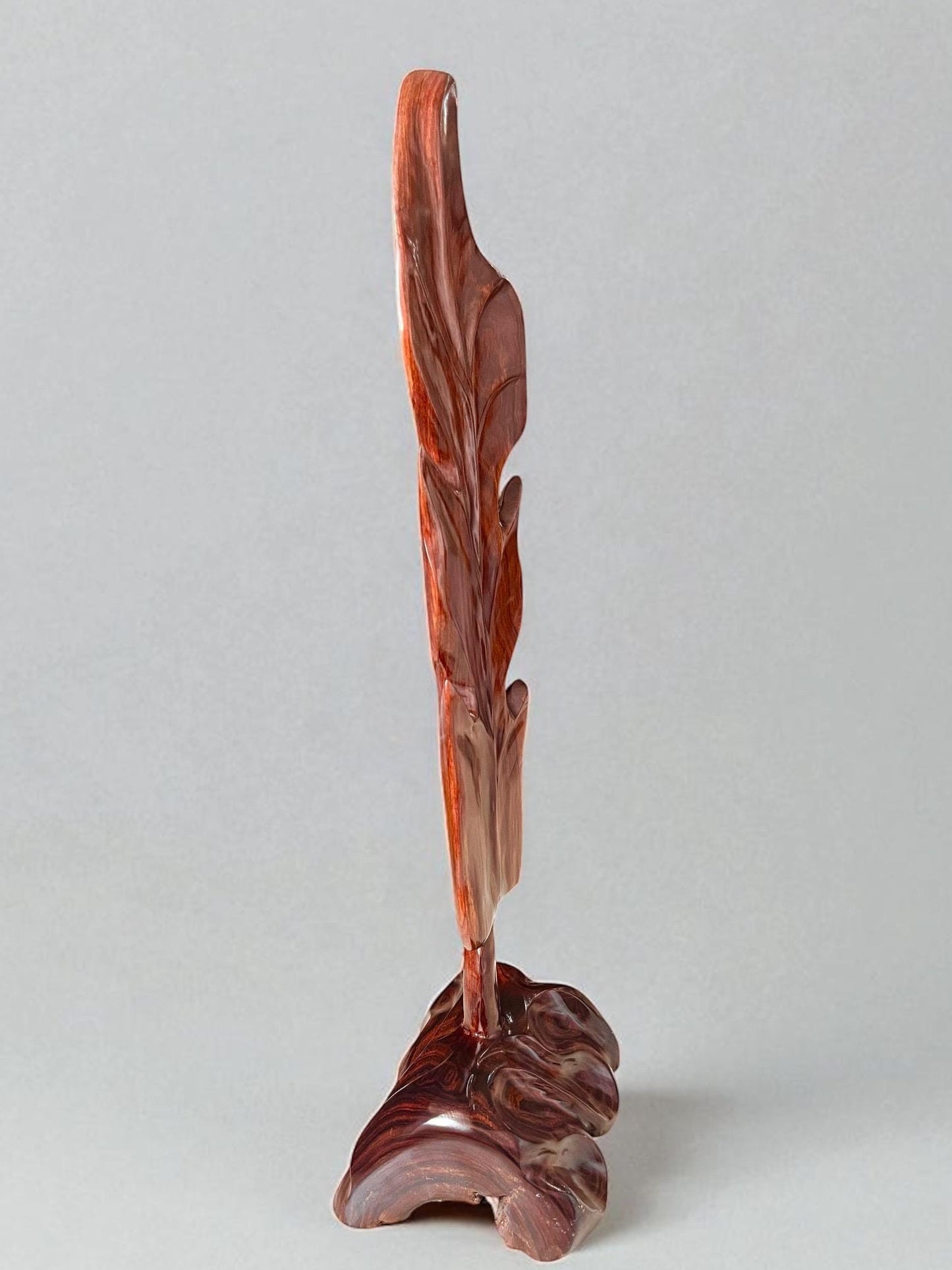 Hand-Carved Rosewood Oak Leaf Sculpture: Natural Wood Decor 27'' tall
