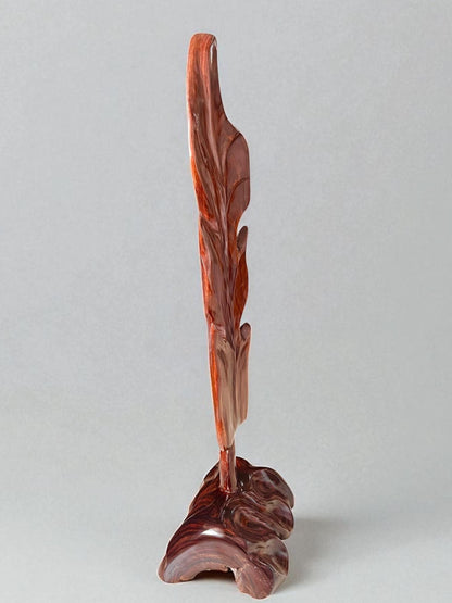 Hand-Carved Rosewood Oak Leaf Sculpture: Natural Wood Decor 27'' tall