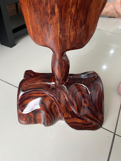 Hand-Carved Rosewood Oak Leaf Sculpture: Natural Wood Decor 27'' tall
