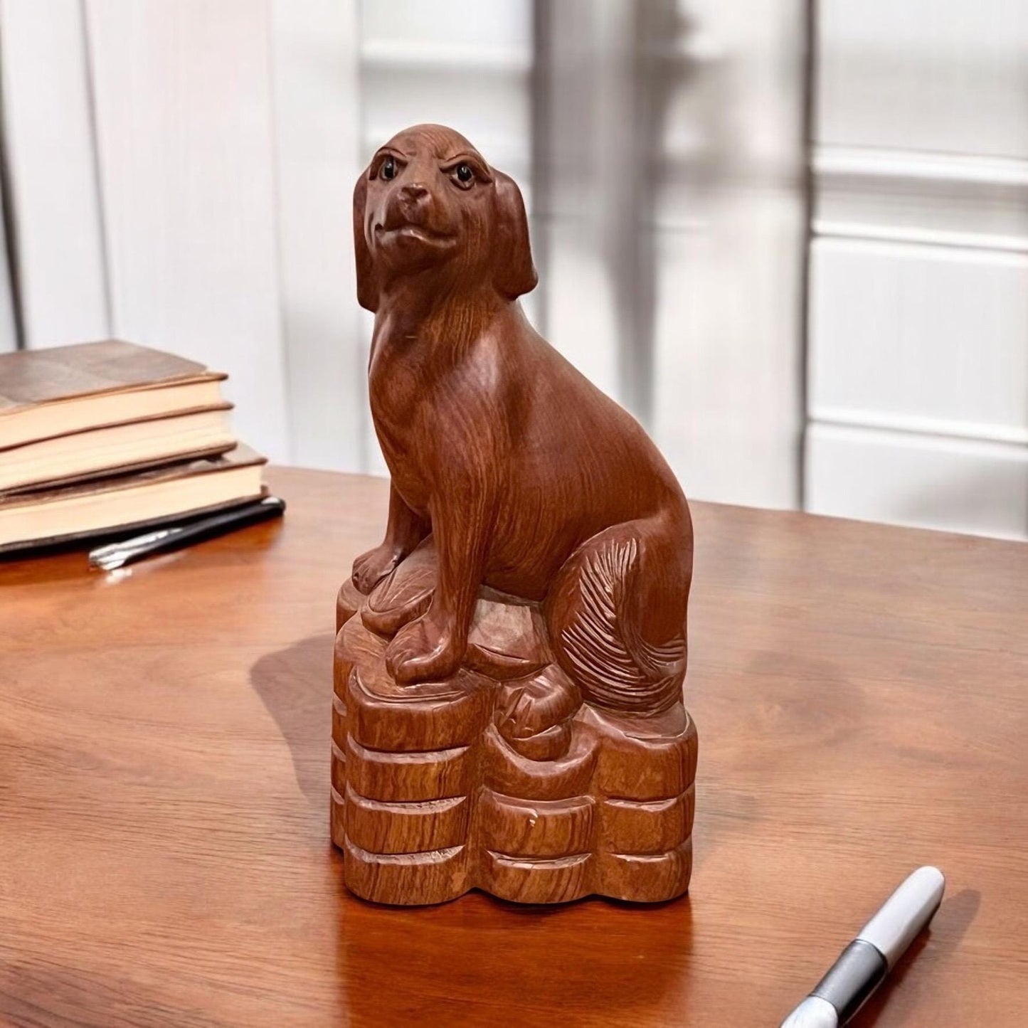 Coonhound Dog Wooden Statue