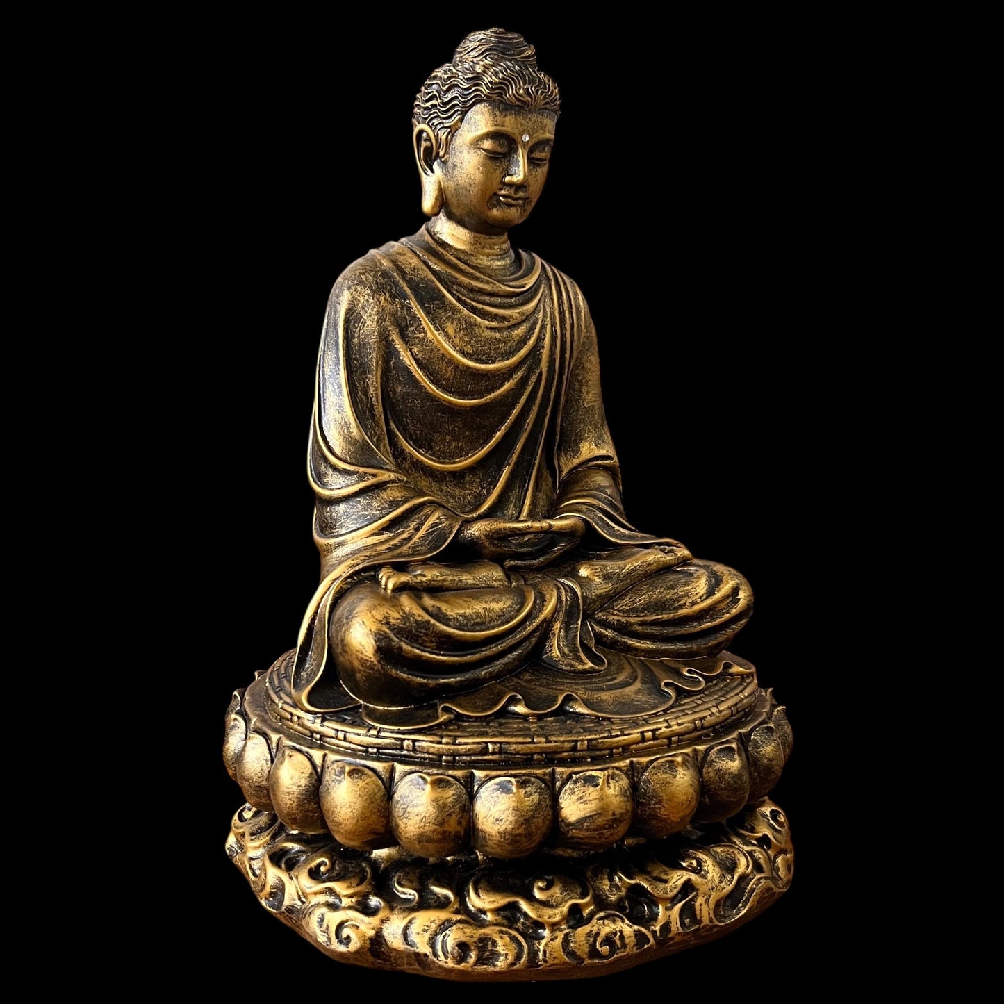 Antique Gold Gautama Buddha Statue | Shakyamuni Meditation Sculpture