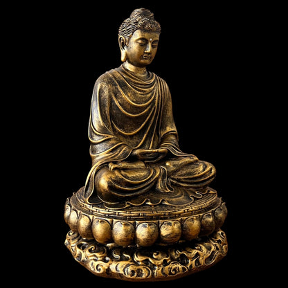 Antique Gold Gautama Buddha Statue | Shakyamuni Meditation Sculpture