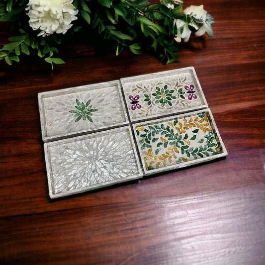 Handmade Mother of Pearl & Capiz Shell Rectangular Tray – Decorative Organizer