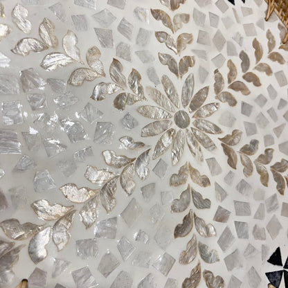 Black White Gold flower Hand-woven Capiz Shell Tray