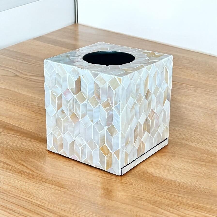 Ivory Square Mother of Pearl Tissue Box Cover