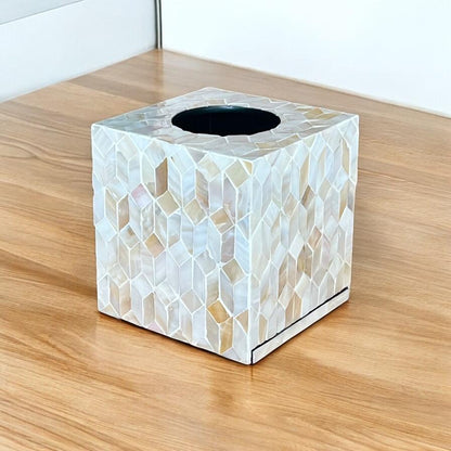 Ivory Square Mother of Pearl Tissue Box Cover
