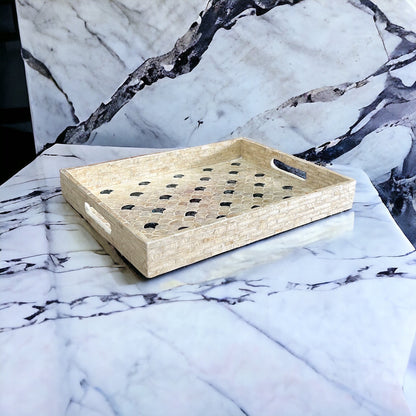 Rectangular Ivory & Black Capiz Shell Scallop Inlay Tray