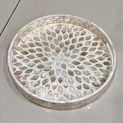 Ivory Capiz Shell Leaf Tray – Round Handmade Decorative Tray