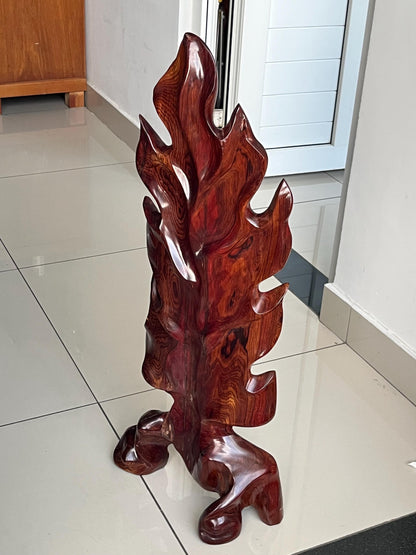 Hand-Carved Rosewood Oak Leaf Sculpture: Natural Wood Decor 31 in Tall