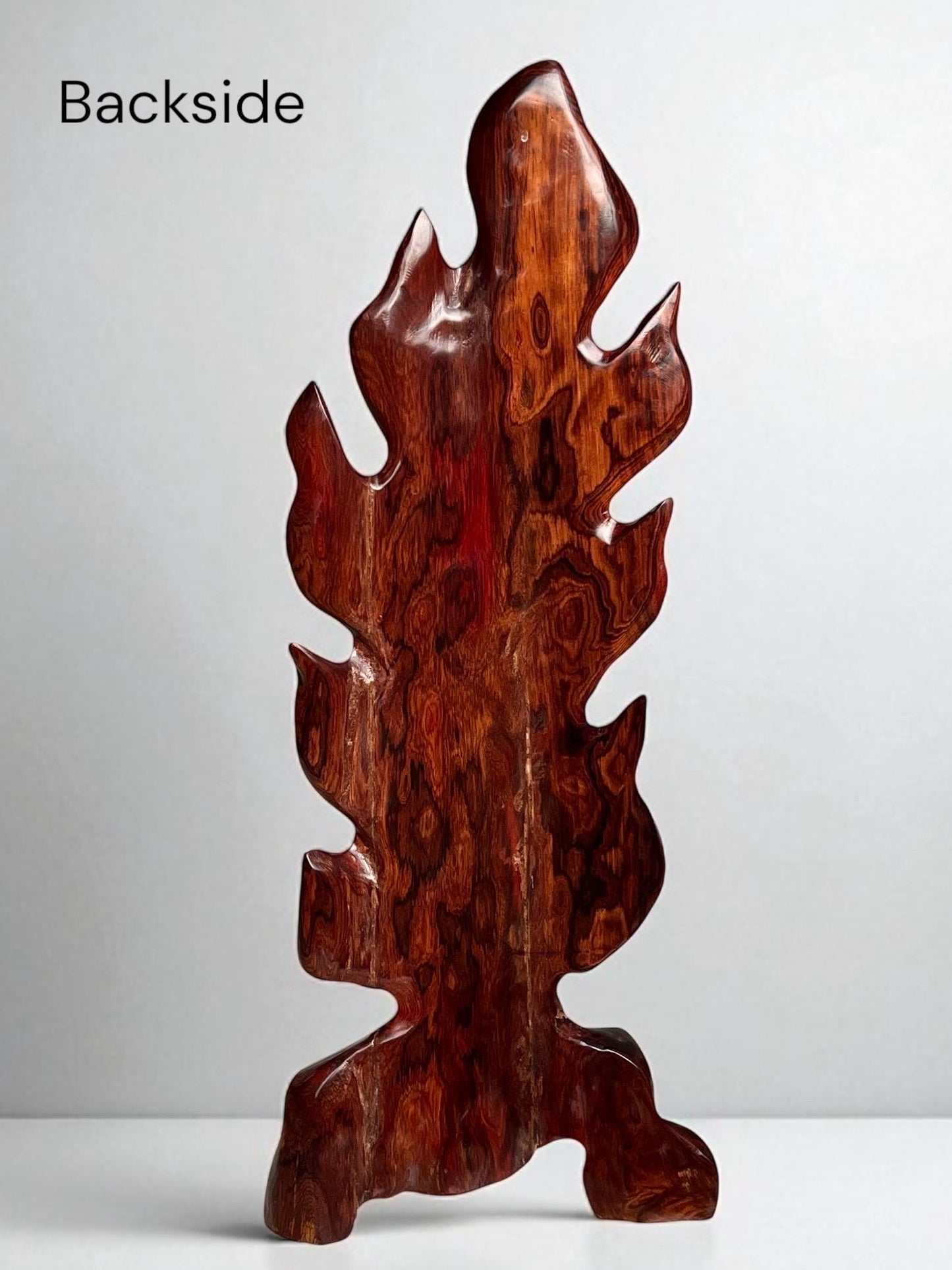 Hand-Carved Rosewood Oak Leaf Sculpture: Natural Wood Decor 31 in Tall