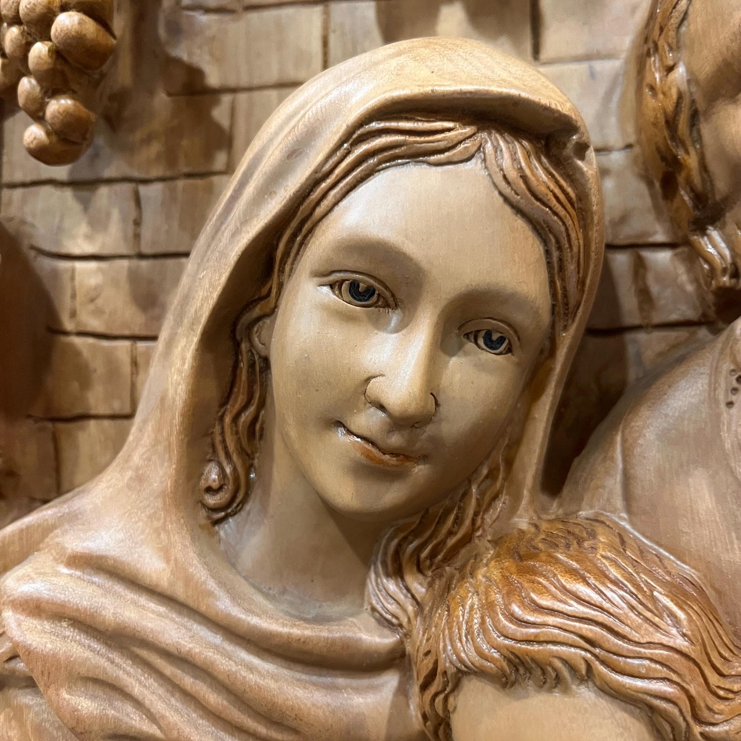 Hand-Carved Aromatic Wood Holy Family Statue: Catholic Wall Decor
