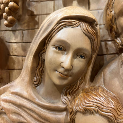 Hand-Carved Aromatic Wood Holy Family Statue: Catholic Wall Decor