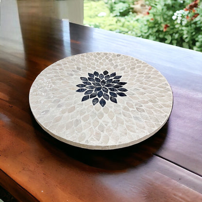 Black Floral Capiz Shell Lazy Susan