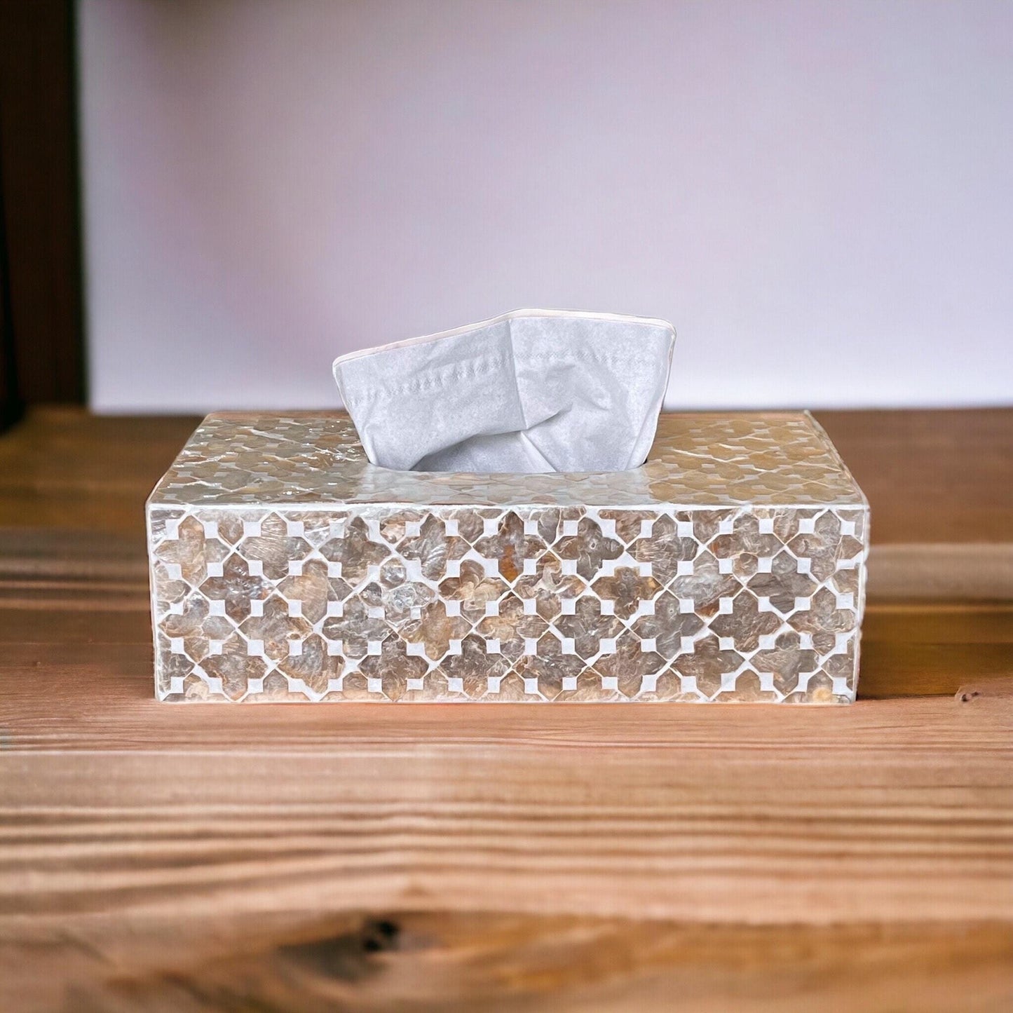 Rectangular Beige Capiz Shell Tissue Box Cover