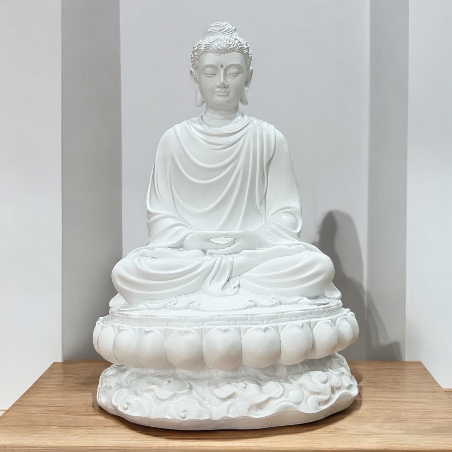 White Gautama Buddha Statue: 15 inches (38 cm) Shakyamuni Meditation Sculpture