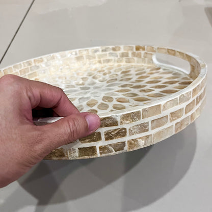 Ivory Capiz Shell Leaf Tray – Round Handmade Decorative Tray