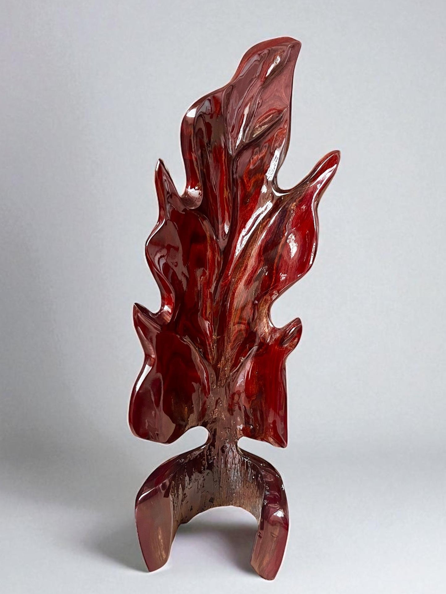 Hand-Carved Rosewood Oak Leaf Sculpture: Polished Wood Decor (22")