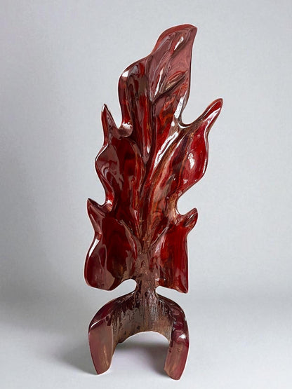 Hand-Carved Rosewood Oak Leaf Sculpture: Polished Wood Decor (22")