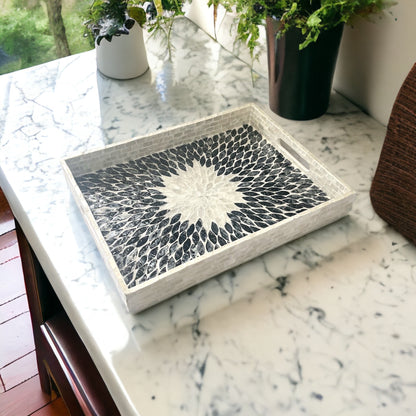 Black & Ivory Capiz Shell Sunburst Inlay Tray