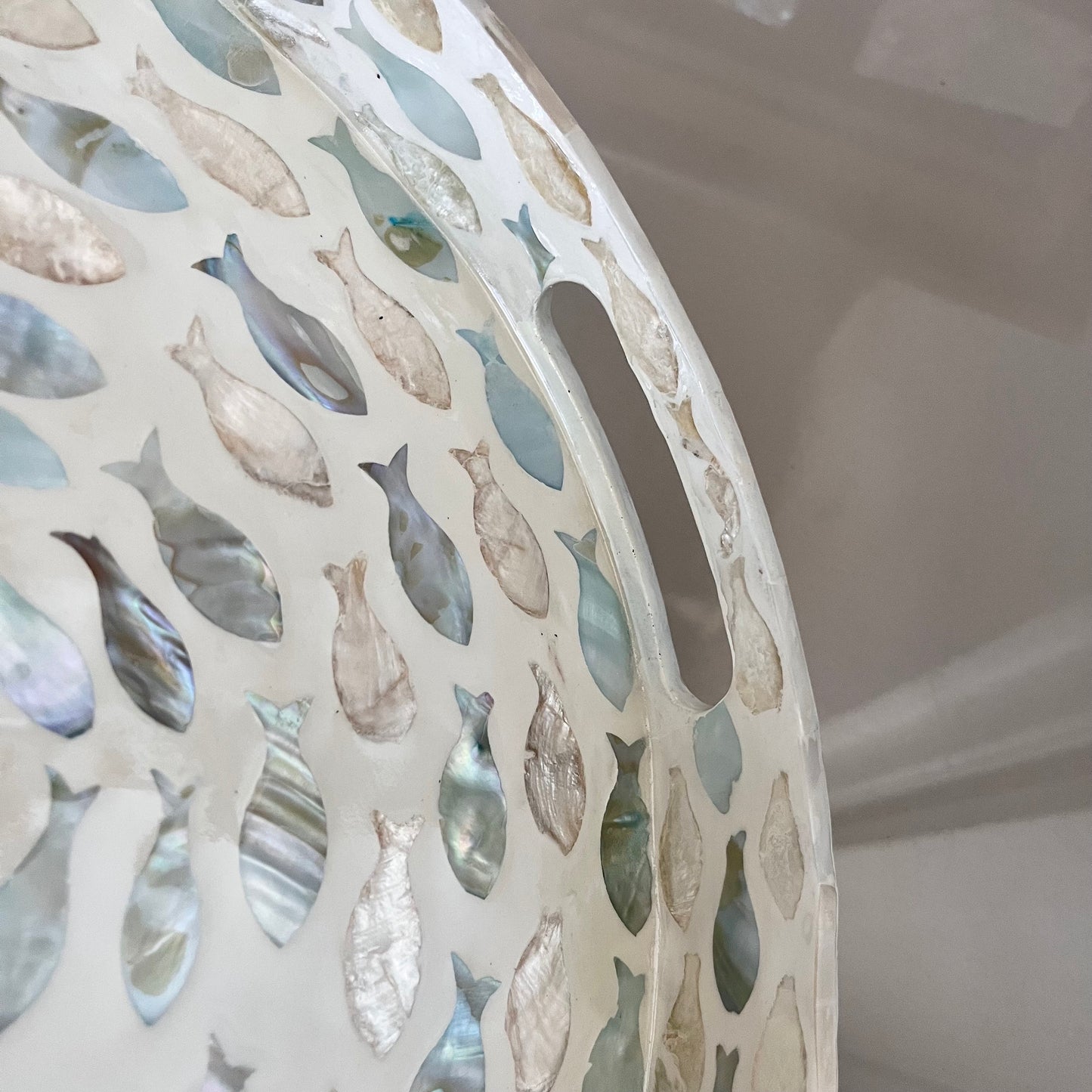 Mother of Pearl Fish Inlay Round Tray – Handmade Decorative Serving Tray