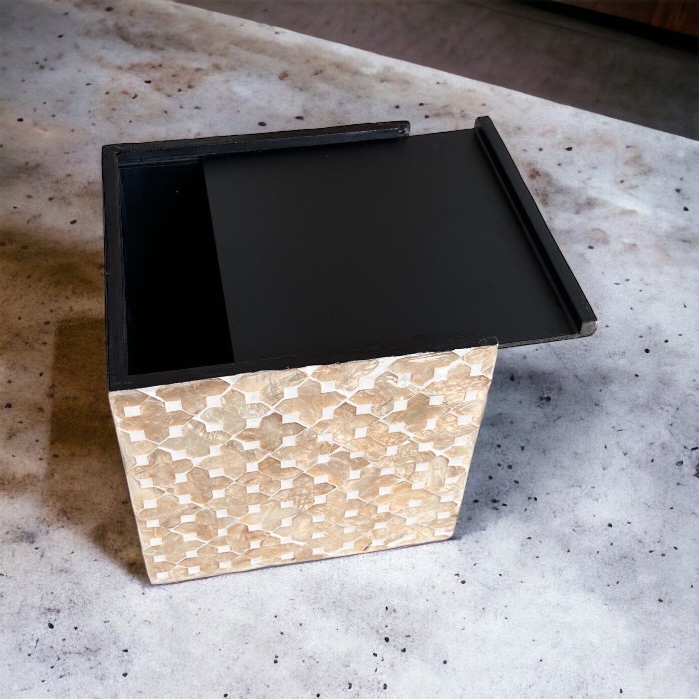 Beige Square Capiz Shell Tissue Box Cover