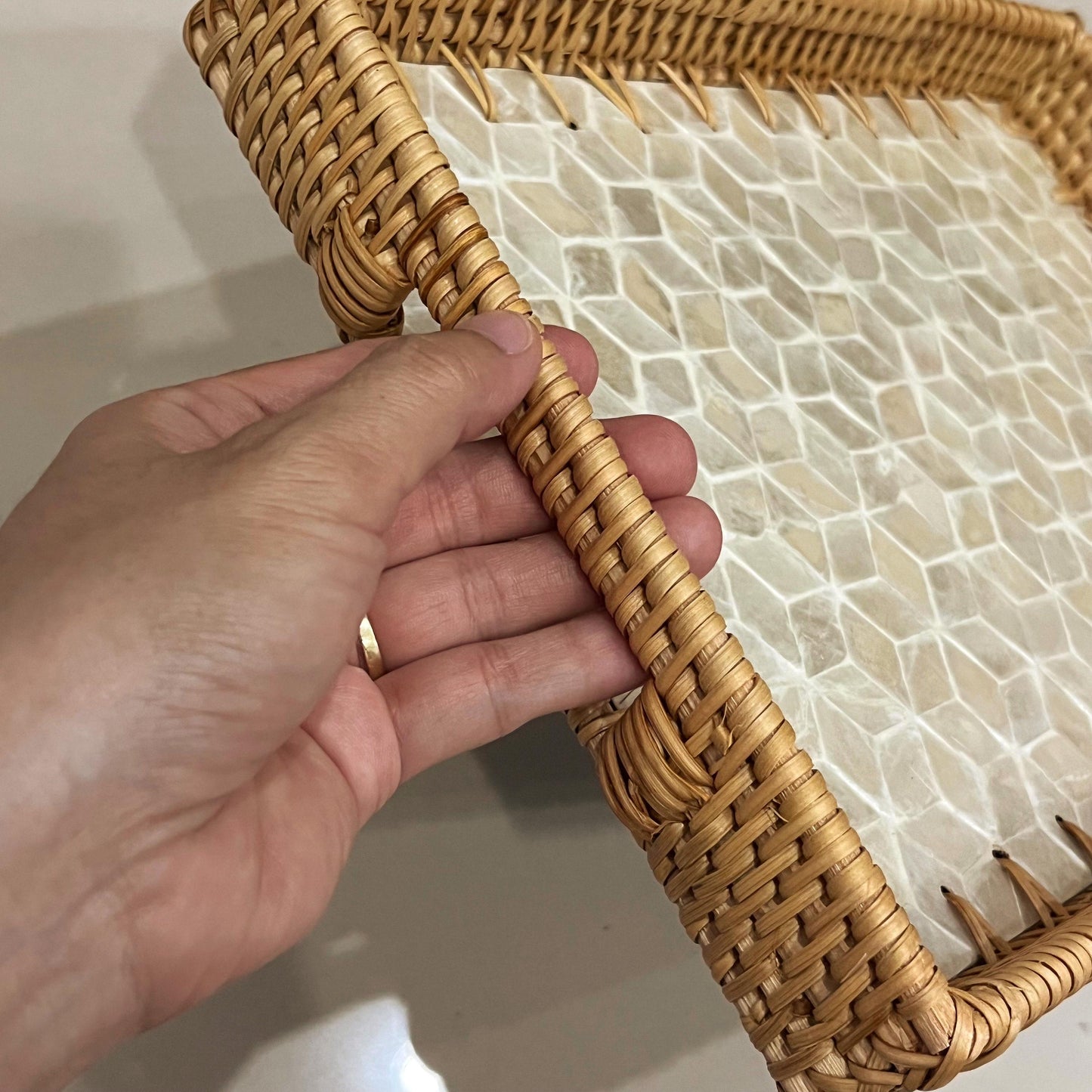 Ivory Rectangle Hand-woven Rattan Decorative Tray