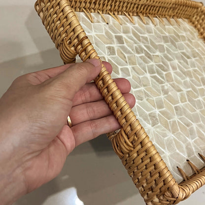 Ivory Rectangle Hand-woven Rattan Decorative Tray