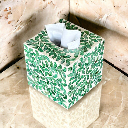 Green Leaf Capiz Inlay Square Tissue Box Cover