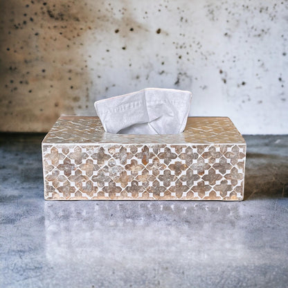 Rectangular Beige Capiz Shell Tissue Box Cover
